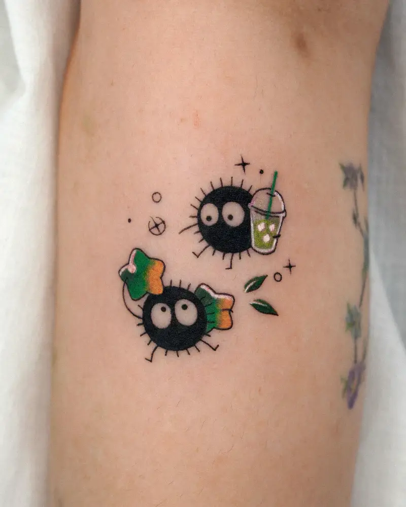 Cute Soot Sprite Bubble Tea Tattoo