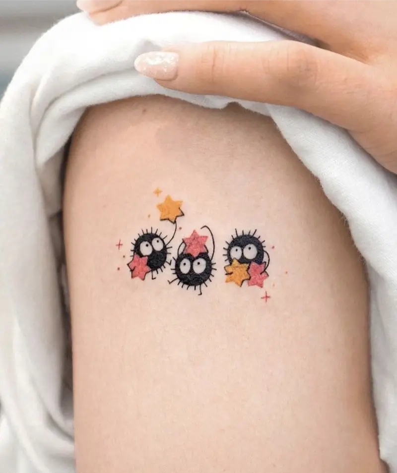 Cute Soot Sprite Star Candy Trio Tattoo