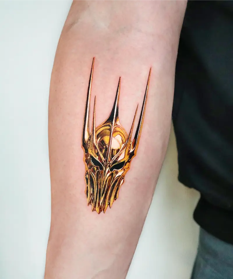 Dark Fantasy Sauron Helmet Tattoo