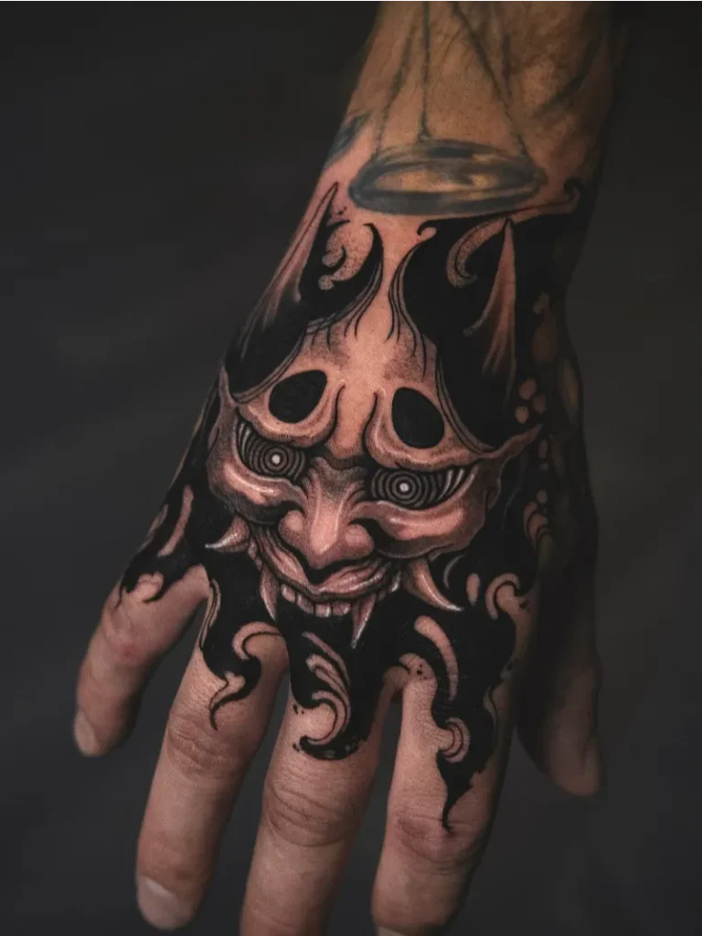 Dark Hannya Devil Hand Tattoo