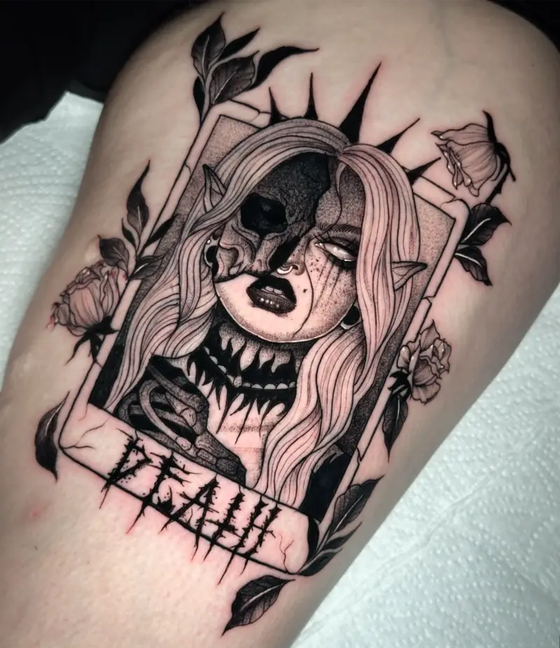 Dark Illustrative Death Tarot Card Tattoo