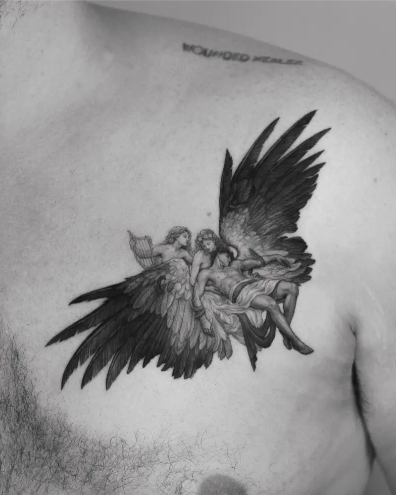 Delicate Classical Mourning Icarus Tattoo