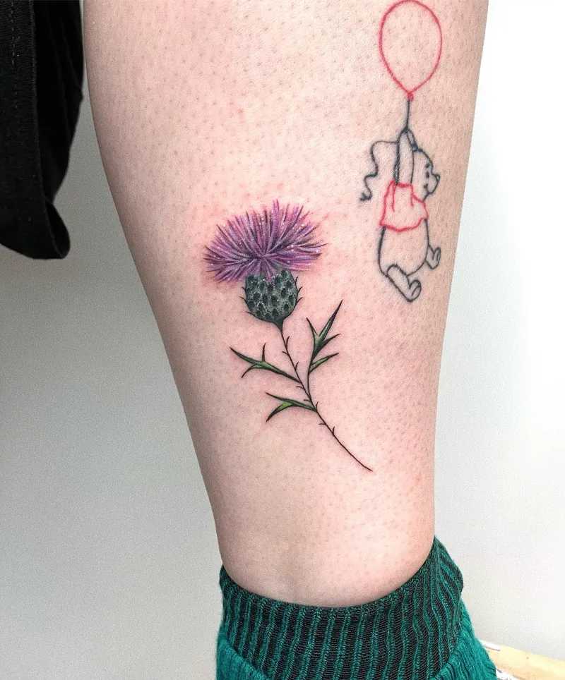 Delicate Realism Thistle Ankle Tattoo