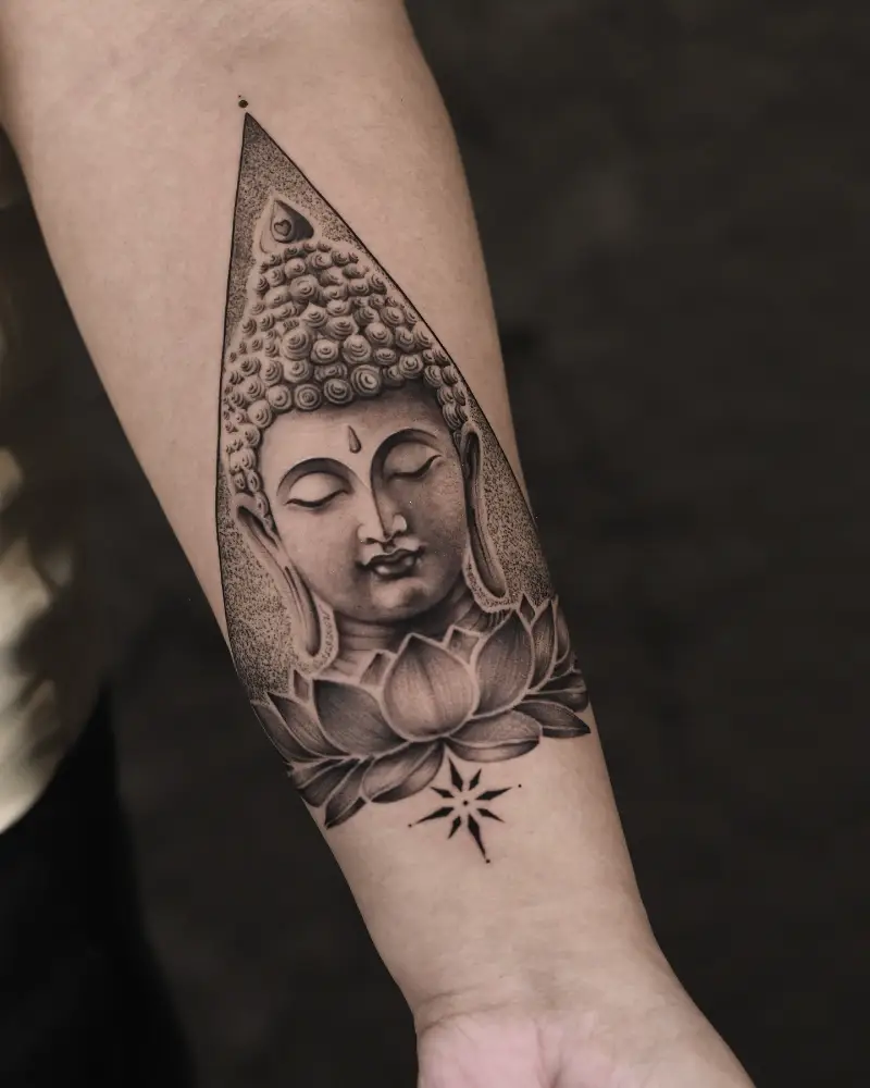 Dotwork Lotus Buddha Portrait Tattoo