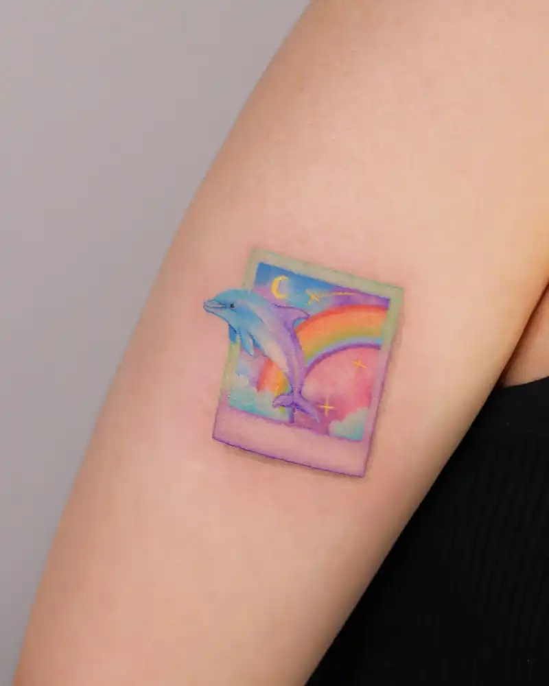 Dreamscape Dolphin Rainbow Tattoo