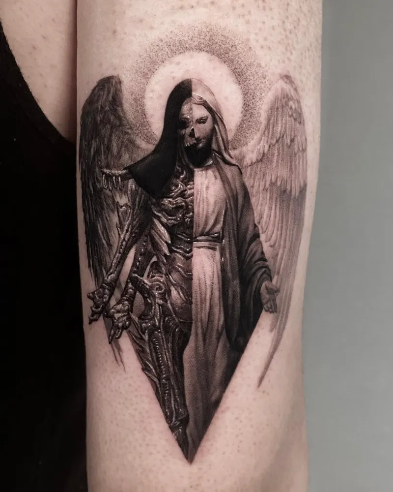 Duality Angel Devil Portrait Tattoo