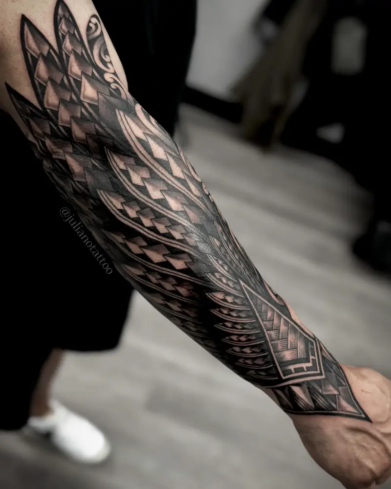 Dynamic Polynesian Forearm Sleeve Tattoo