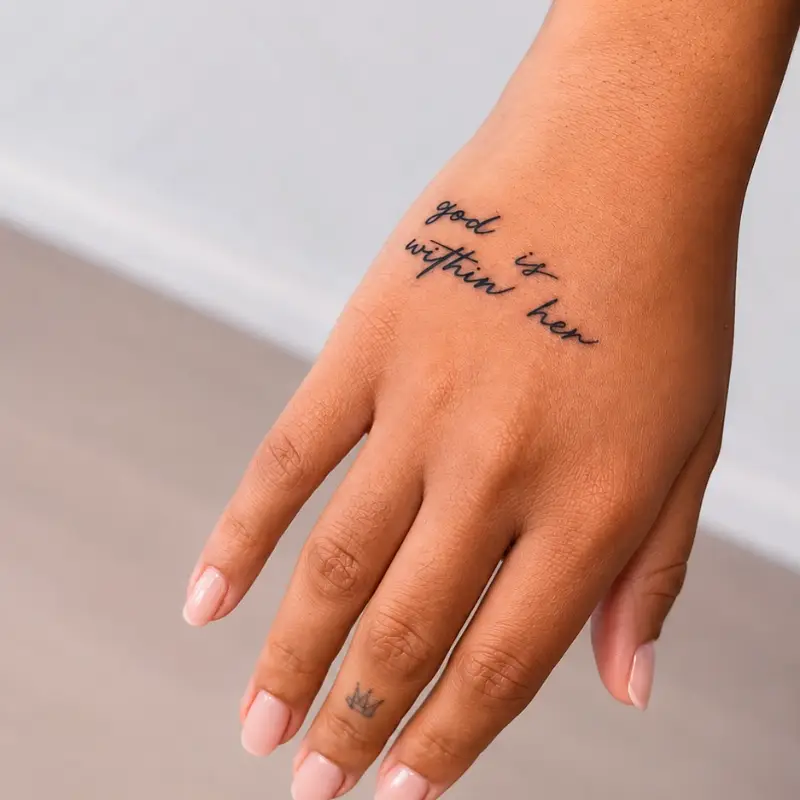 Elegant Script Quote Hand Tattoo