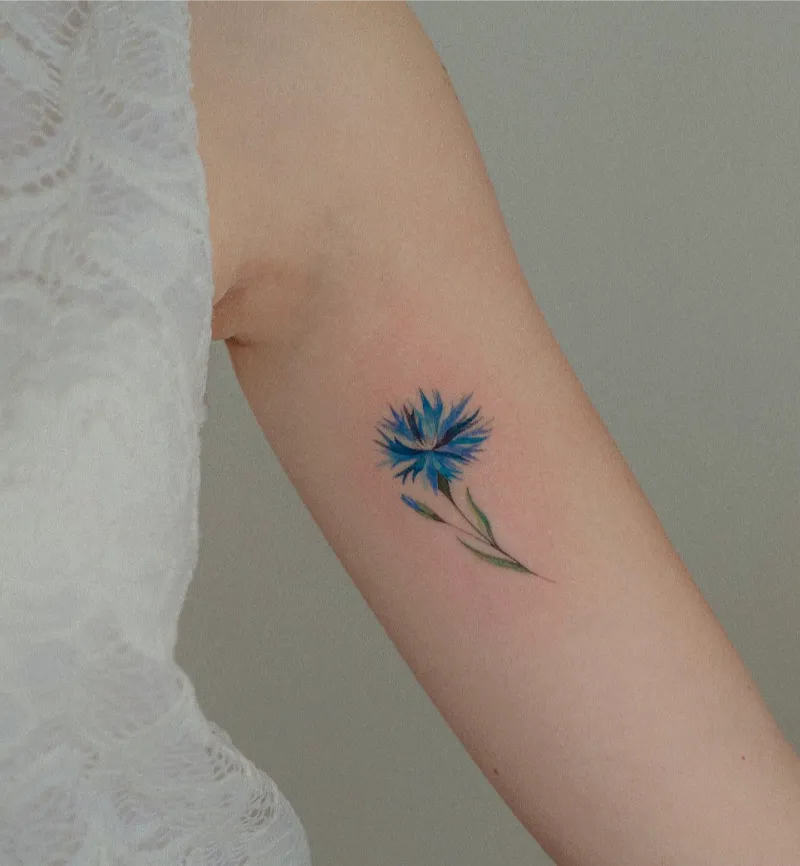 Elegant Single Stem Cornflower Tattoo