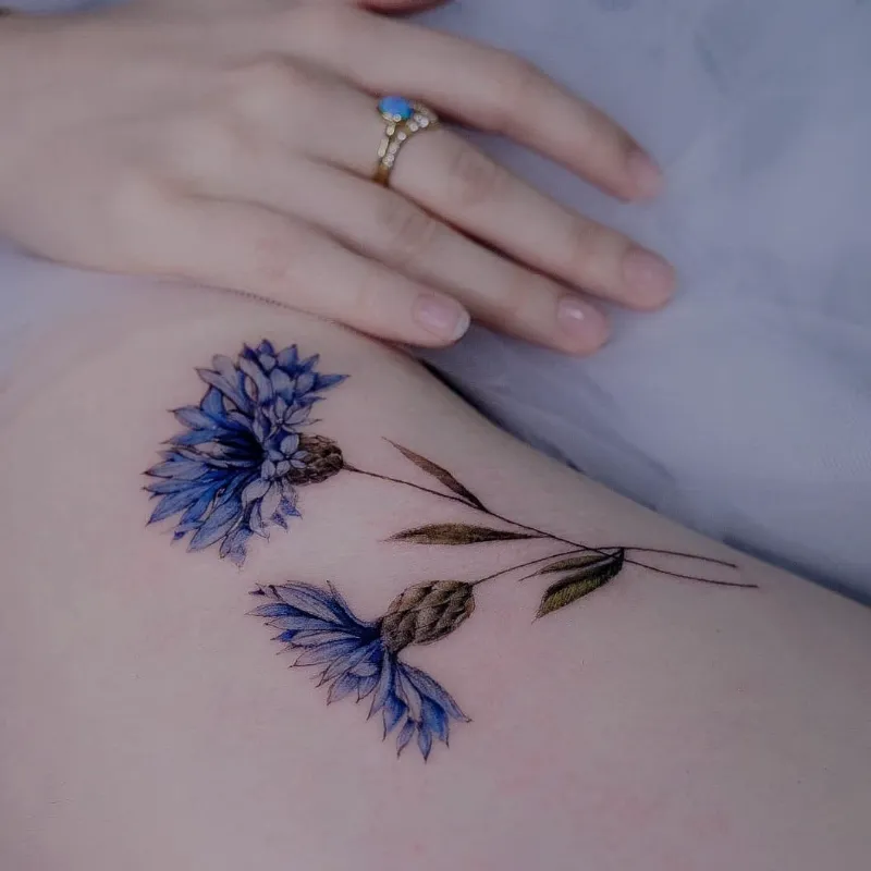 Elegant Twin Cornflower Stem Tattoo