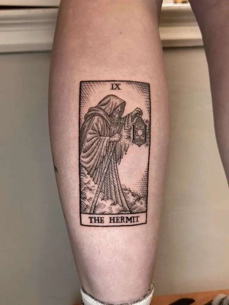 Engraving Style The Hermit Tarot Card Tattoo