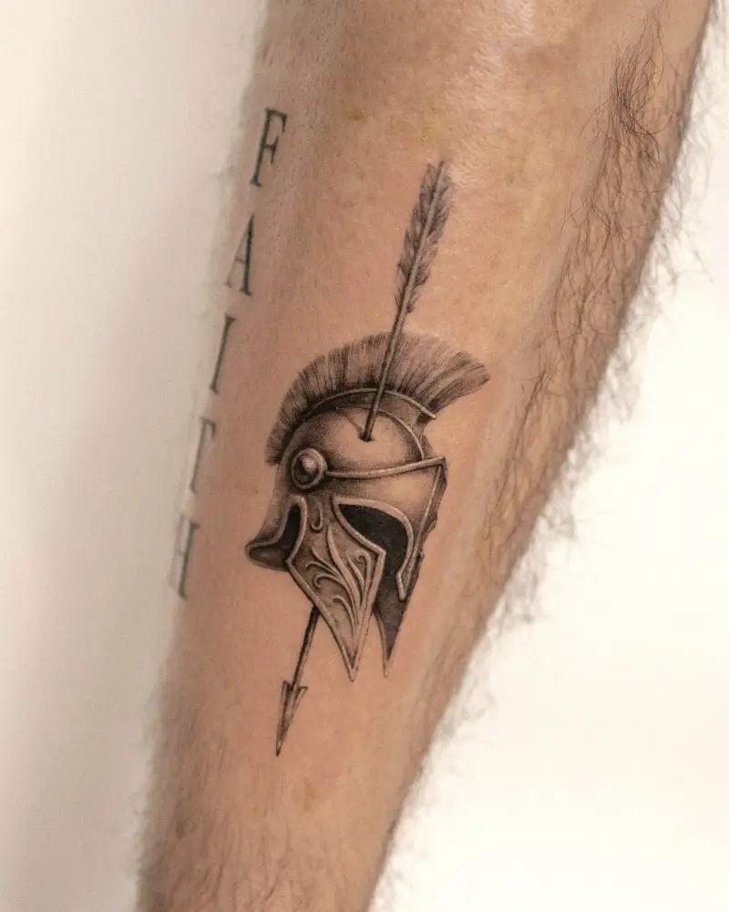 Faith Spartan Arrow Helmet Tattoo