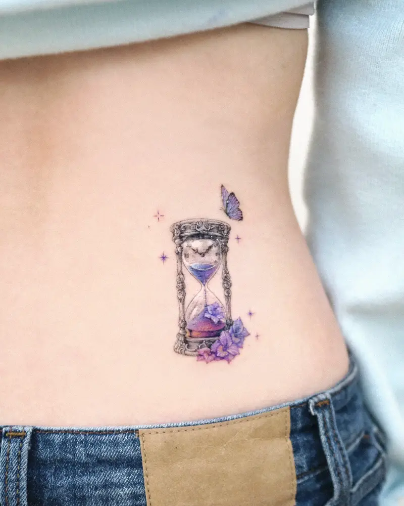 Feminine Butterfly & Floral Hourglass Tattoo