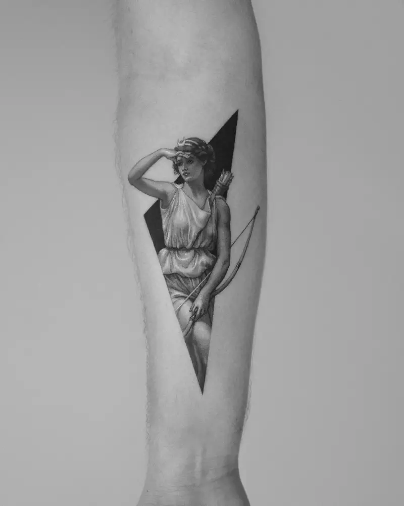Fine Line Artemis Goddess Tattoo