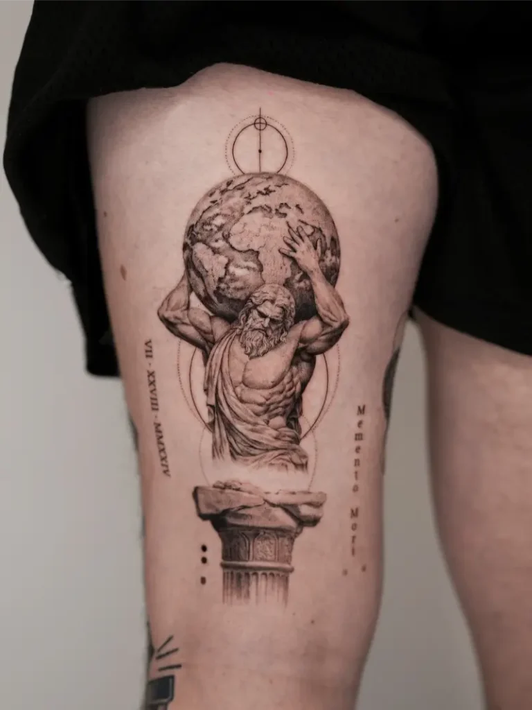 Fine Line Atlas World Tattoo