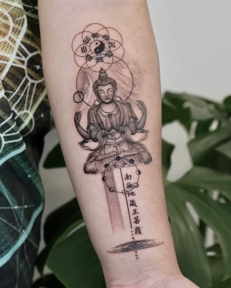 Fine Line Bodhisattva Geometry Tattoo