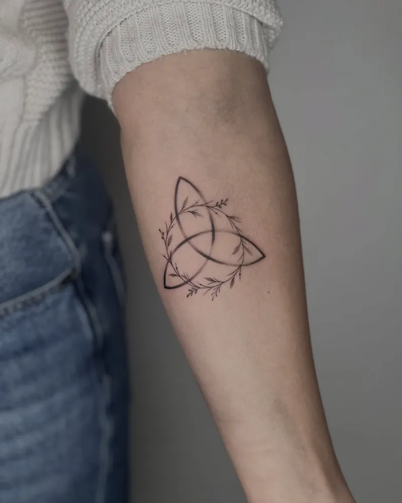 Fine Line Botanical Celtic Knot Tattoo