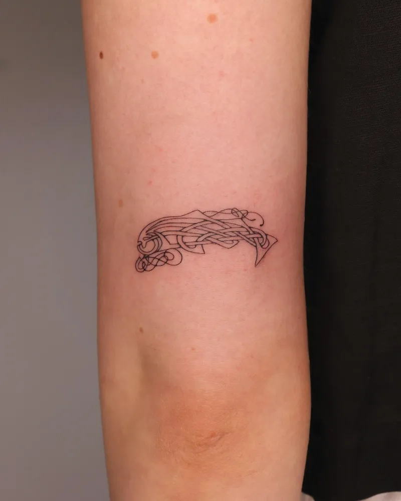 Fine Line Celtic Raven Knot Tattoo