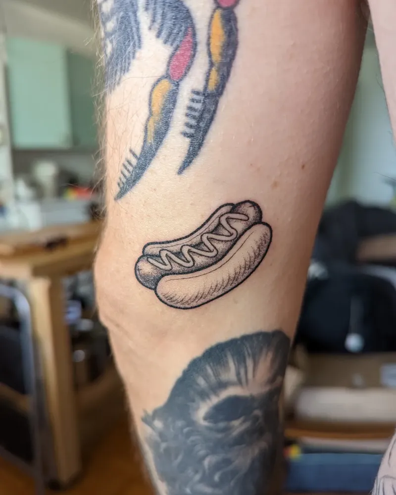 Fine Line Classic Hot Dog Tattoo