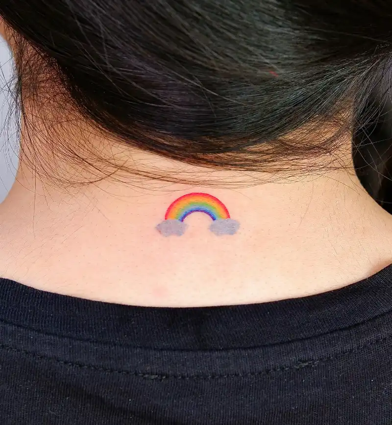 Fine Line Cloud Rainbow Tattoo