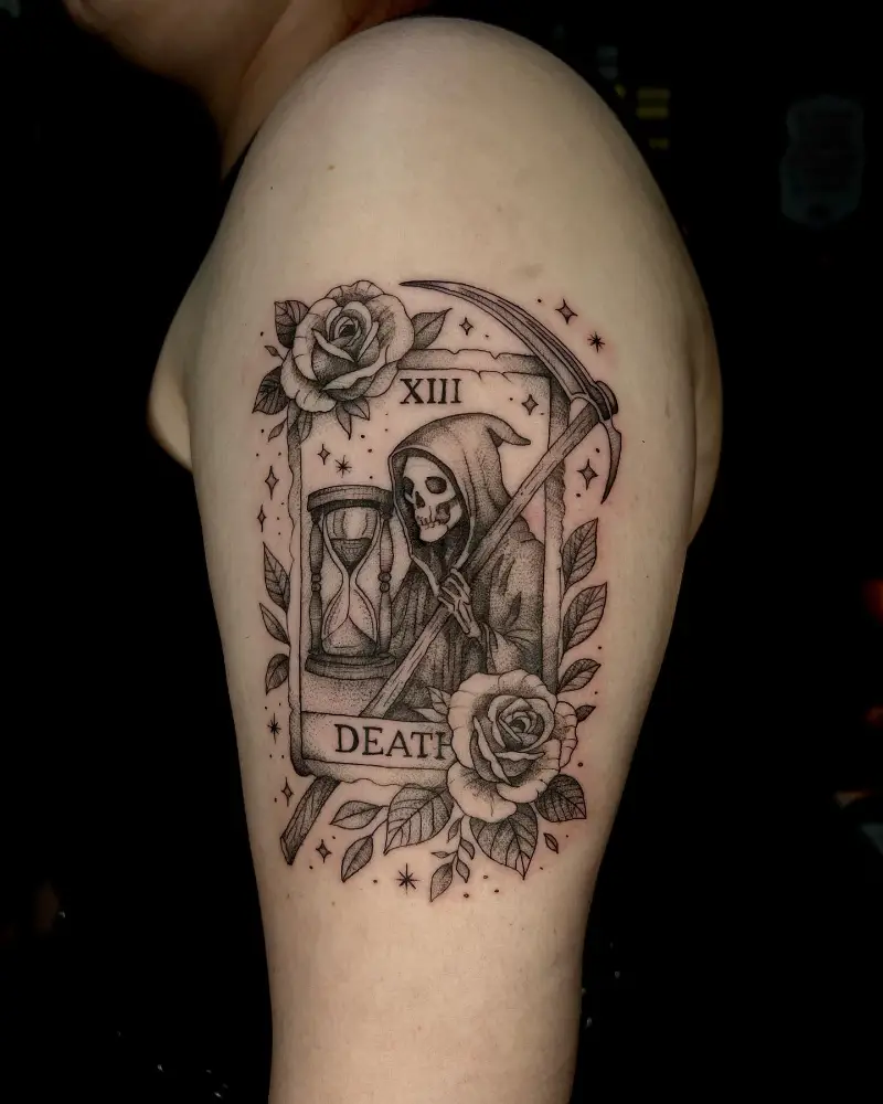 Fine Line Death Tarot Card Tattoo