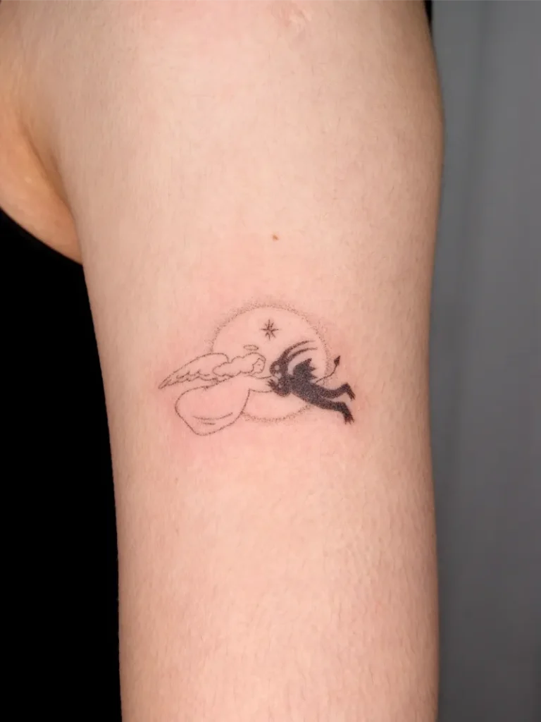 Fine Line Fallen Angel Devil Tattoo