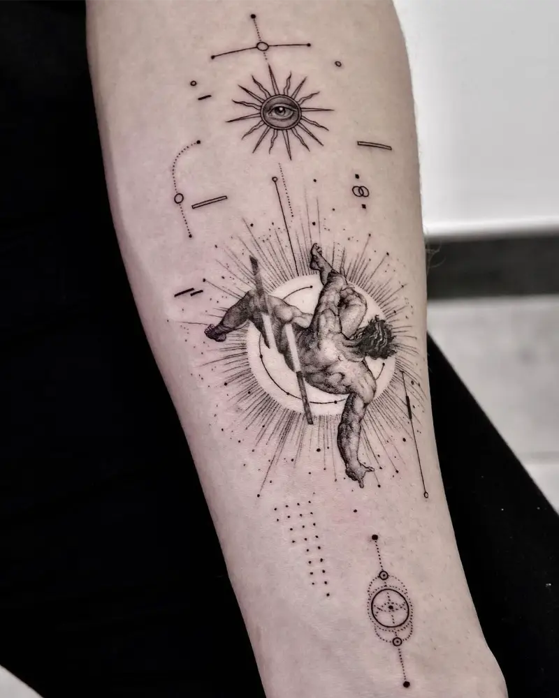 Fine Line Geometric Icarus Tattoo