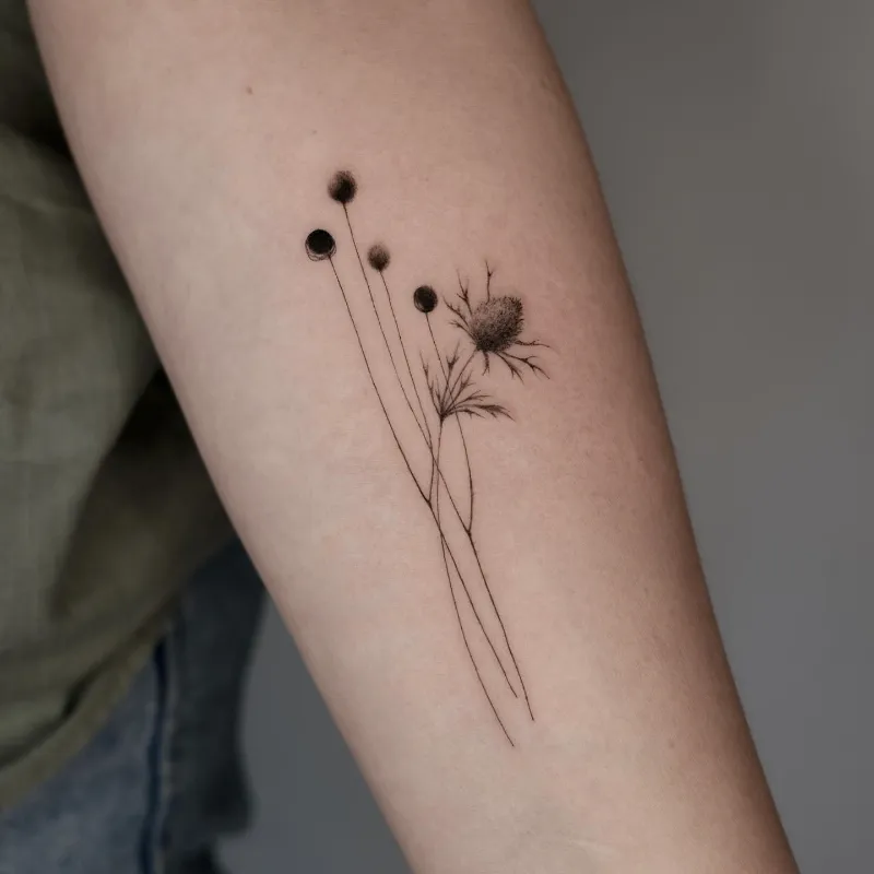 Fine Line Minimalist Thistle Tattoo