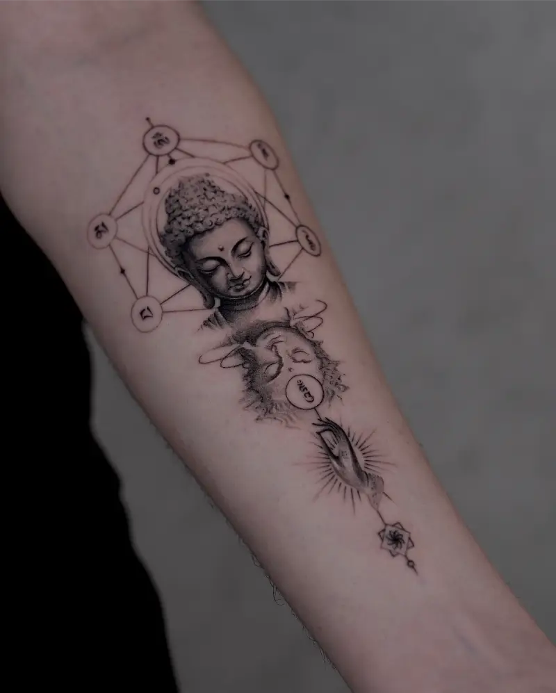 Fine Line Sacred Geometry Buddha Tattoo