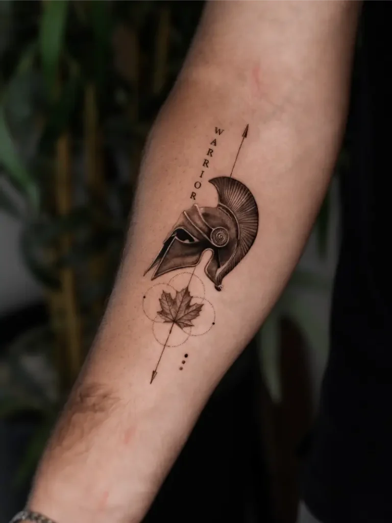 Fine Line Spartan Warrior Helmet Tattoo