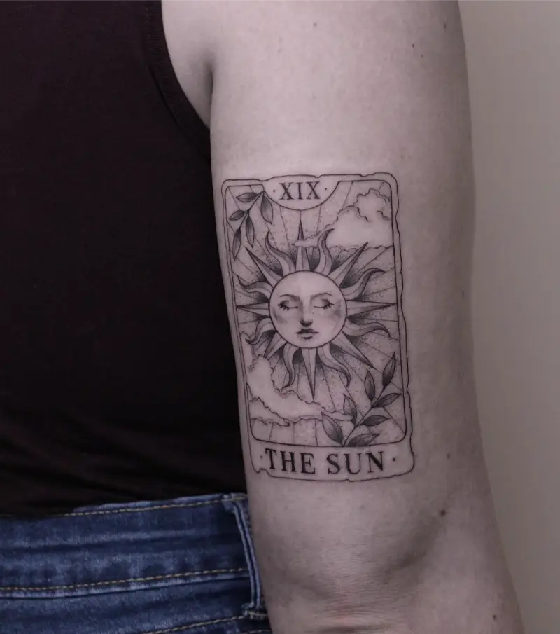 Fine Line The Sun Tarot Card Tattoo