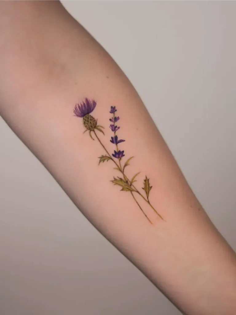 Fine Line Wildflower Thistle Tattoo
