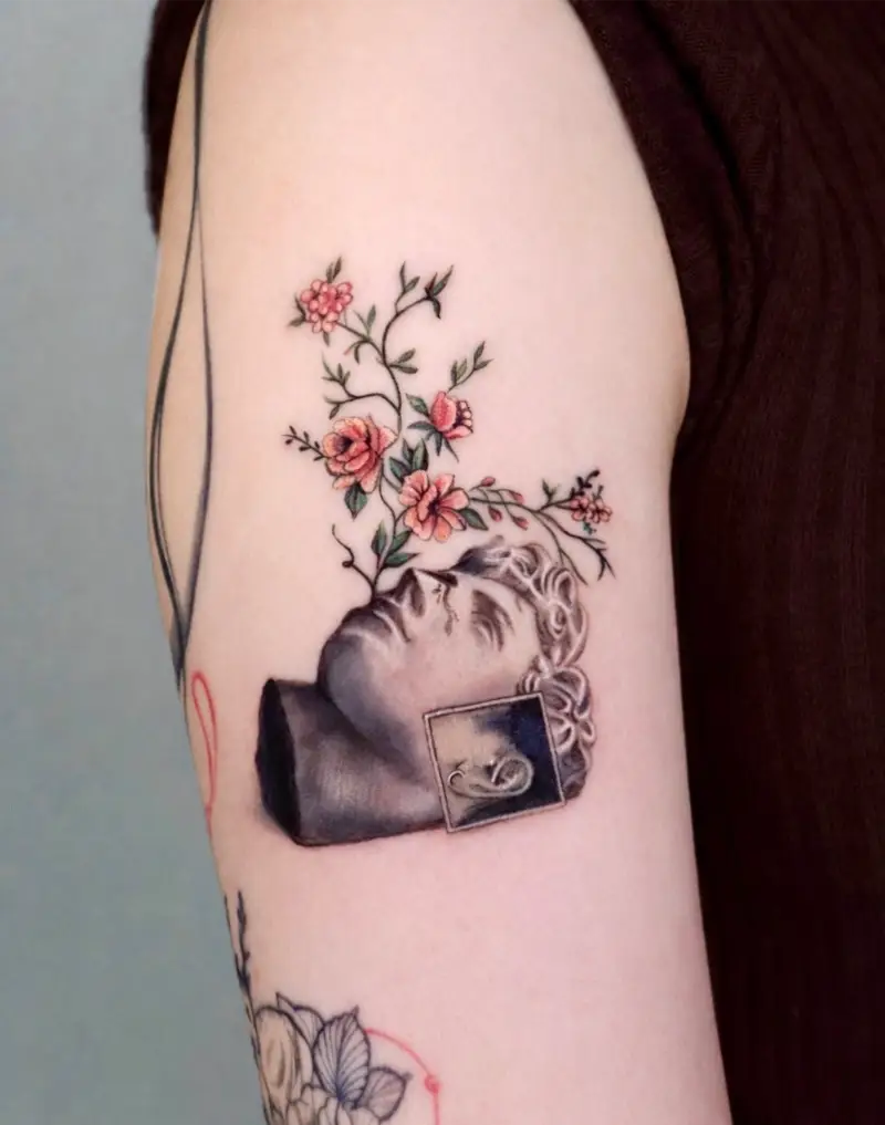 Floral David Bust Tattoo