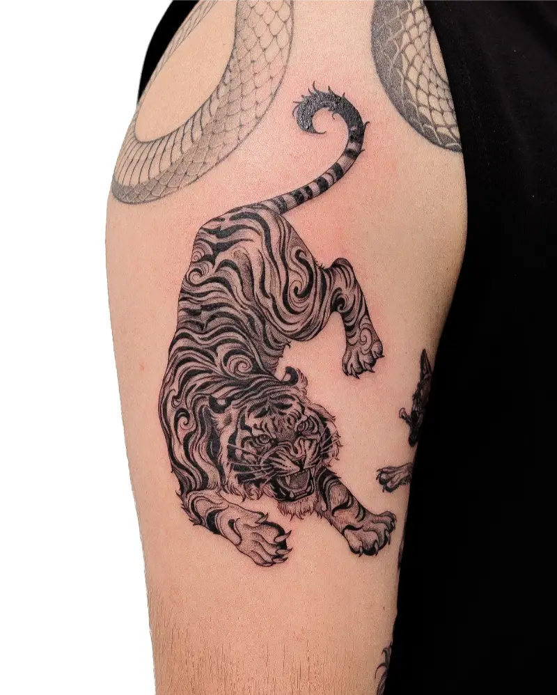 Flowing Illustrative Tiger Tattoo