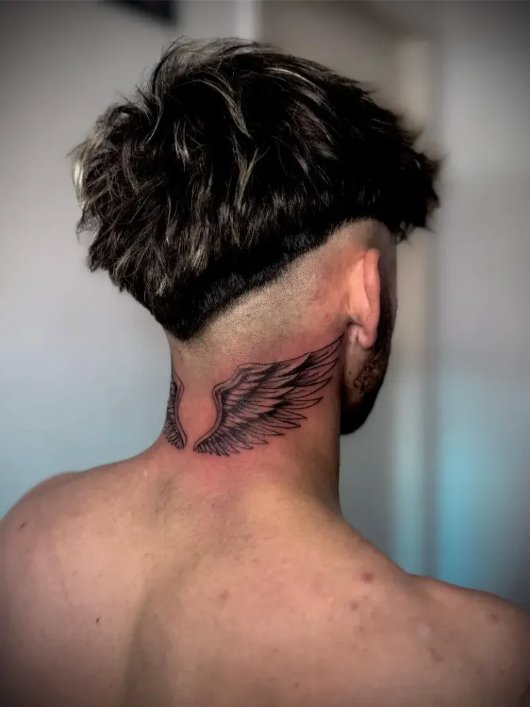 Flowing Neck Angel Wings Tattoo