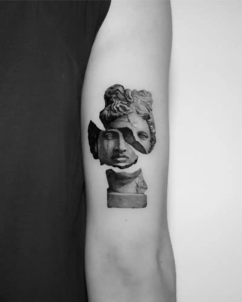 Fragmented Apollo Bust Tattoo