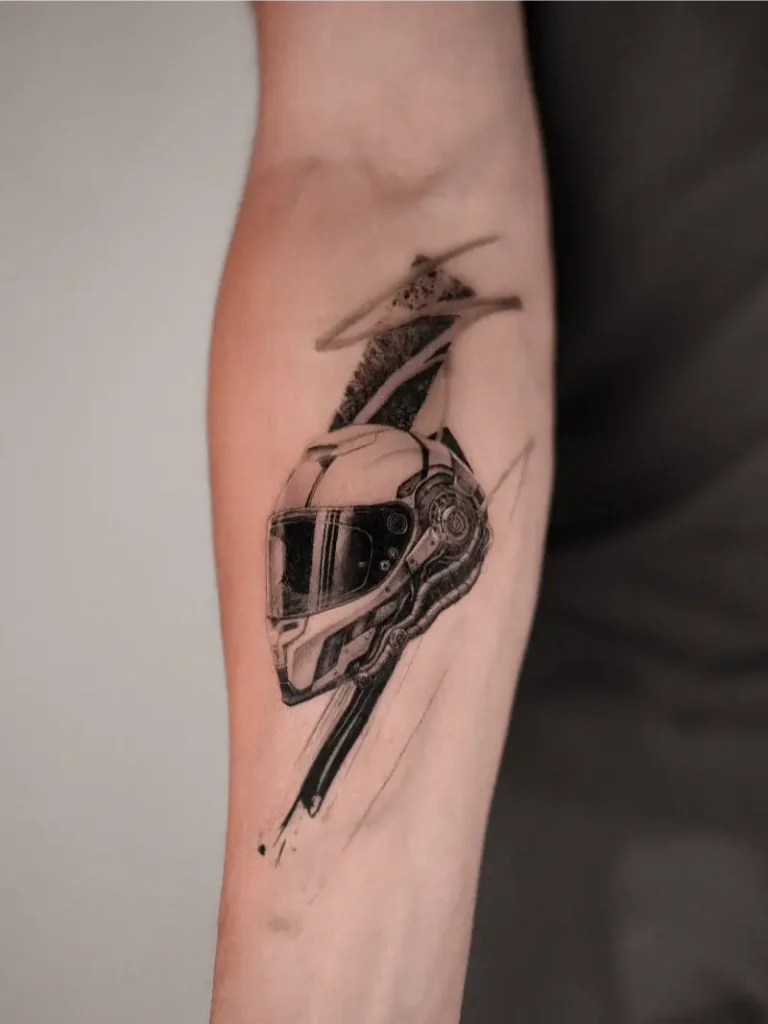 Futuristic Motorcycle Helmet Tattoo