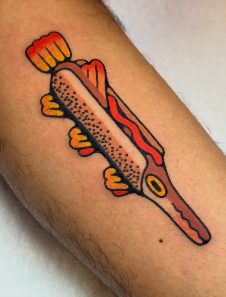 Garfish Hot Dog Tattoo
