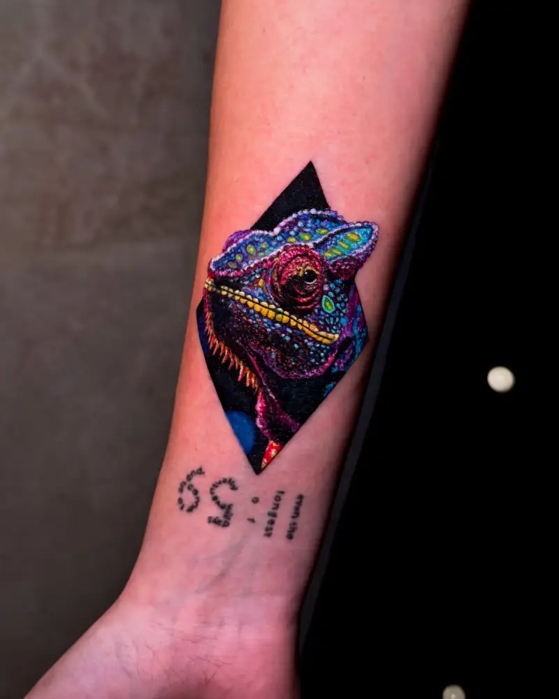 Geometric Color Realism Chameleon Portrait Tattoo