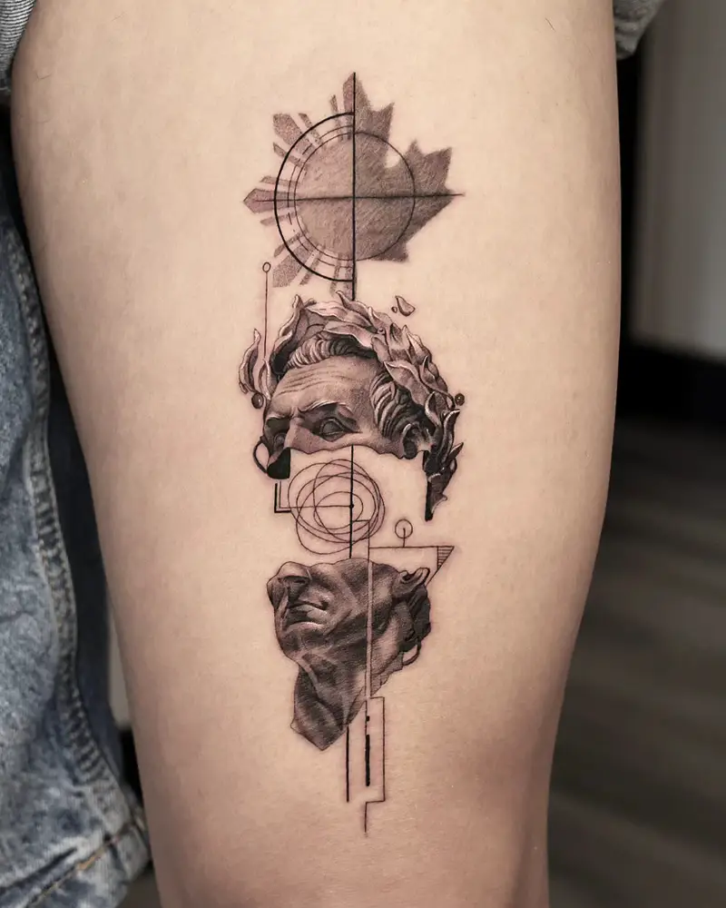 Geometric Fragmented Classical Bust Tattoo