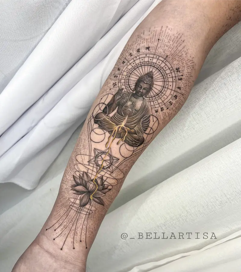 Geometric Meditating Buddha Lotus Tattoo