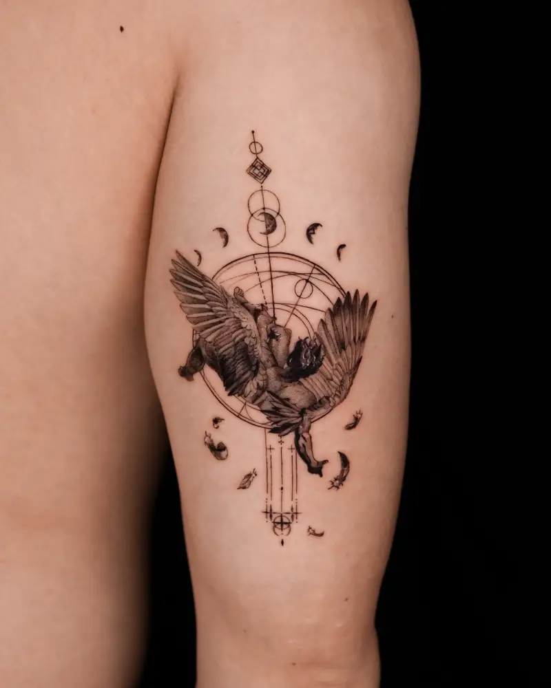 Geometric Moon Phase Icarus Tattoo