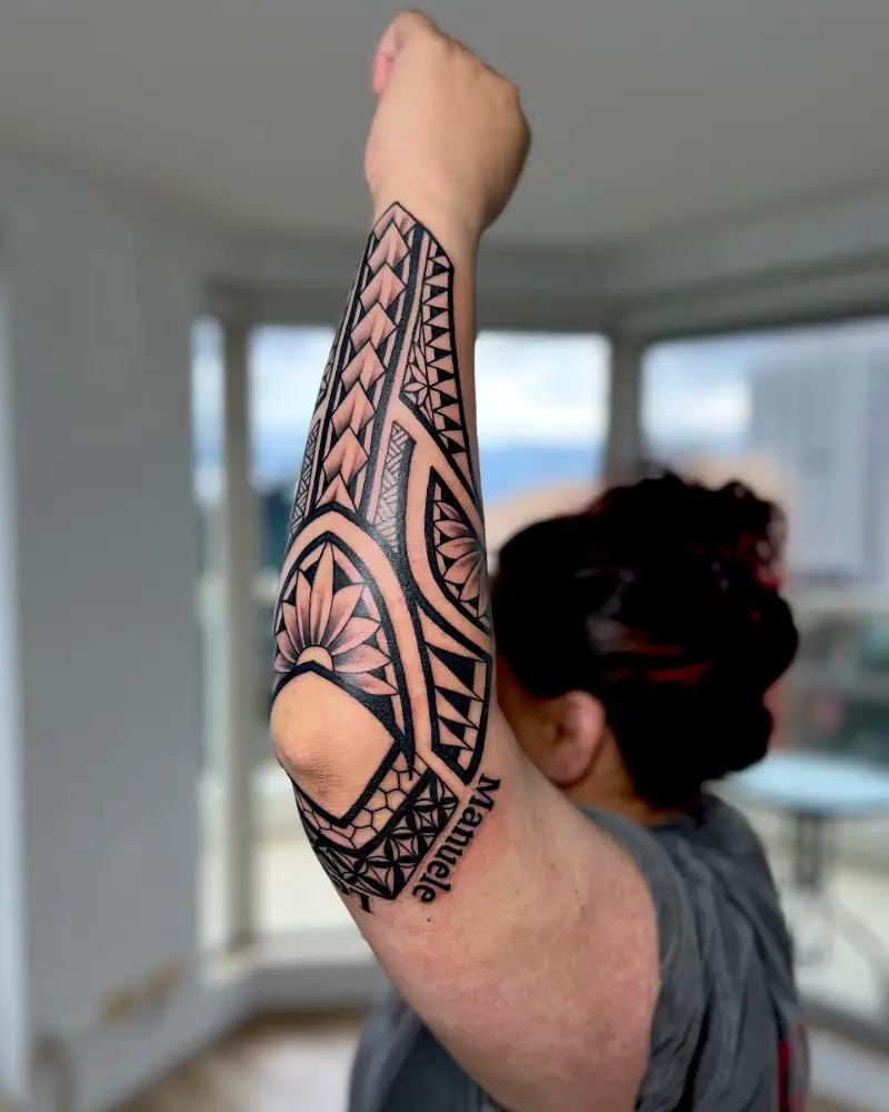 Geometric Polynesian Forearm Sleeve Tattoo