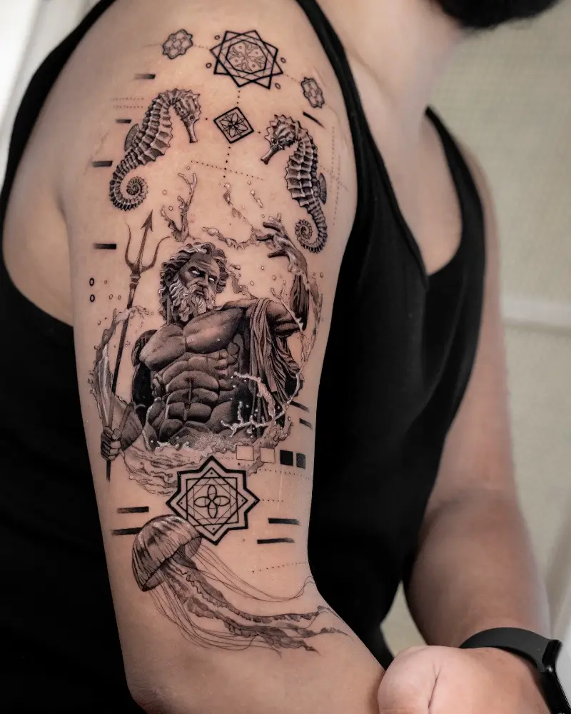 Geometric Poseidon Ocean Tattoo