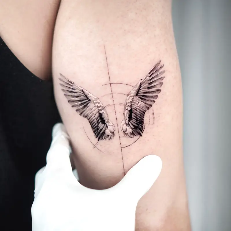 Geometric Realistic Wing Tattoo