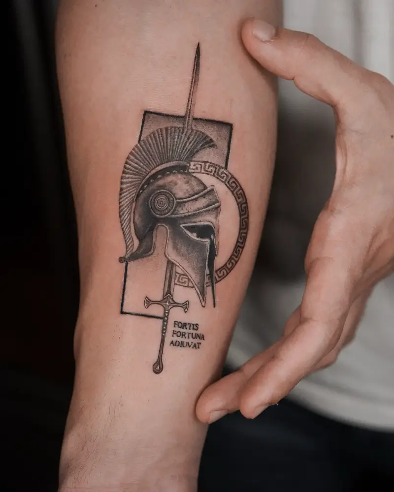 Geometric Spartan Helmet Tattoo