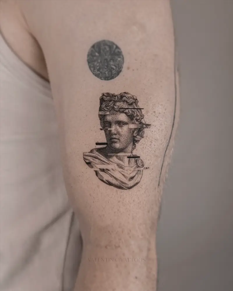 Glitch Effect Apollo Bust Tattoo