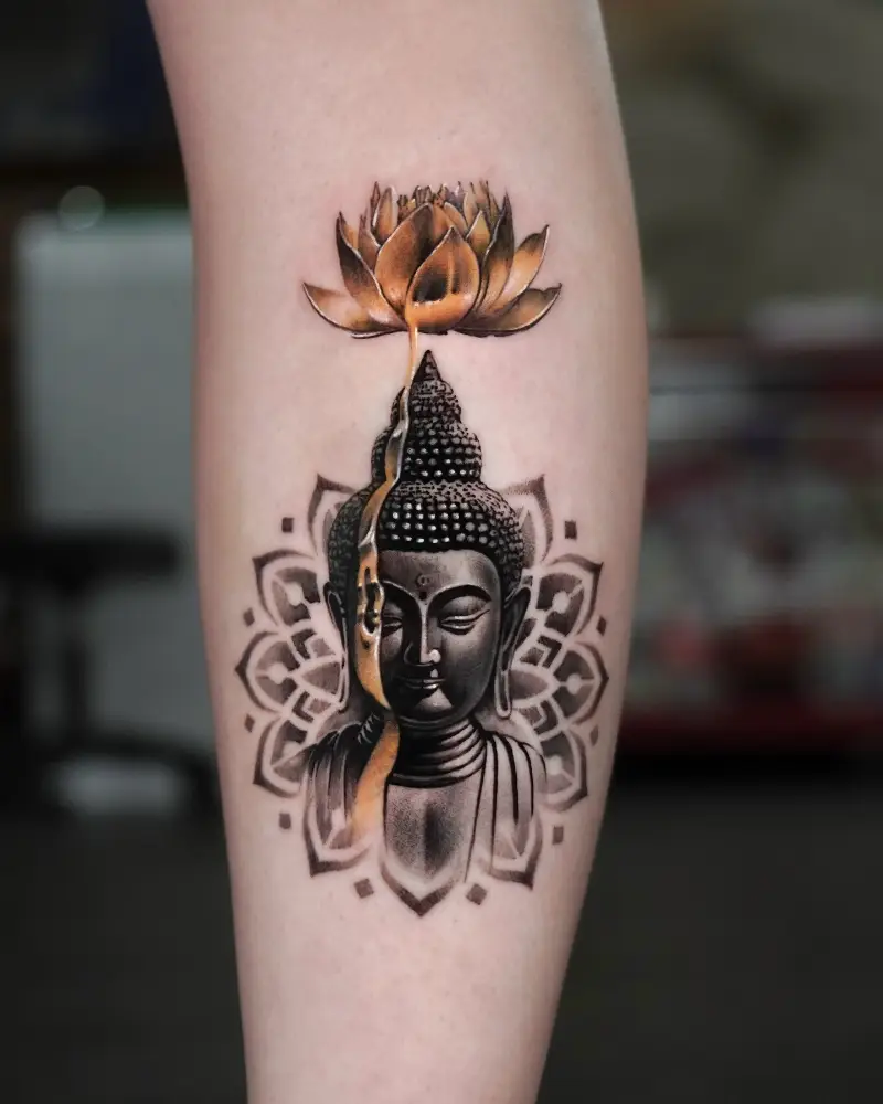 Dripping Golden Lotus Buddha Tattoo