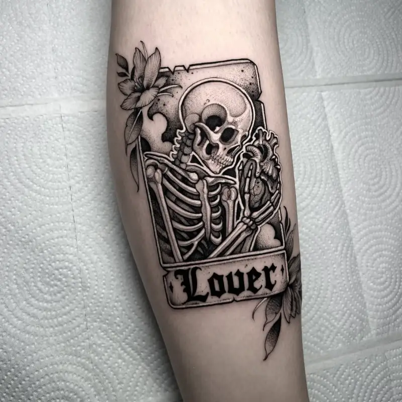 Gothic Skeleton Lovers Tarot Card Tattoo