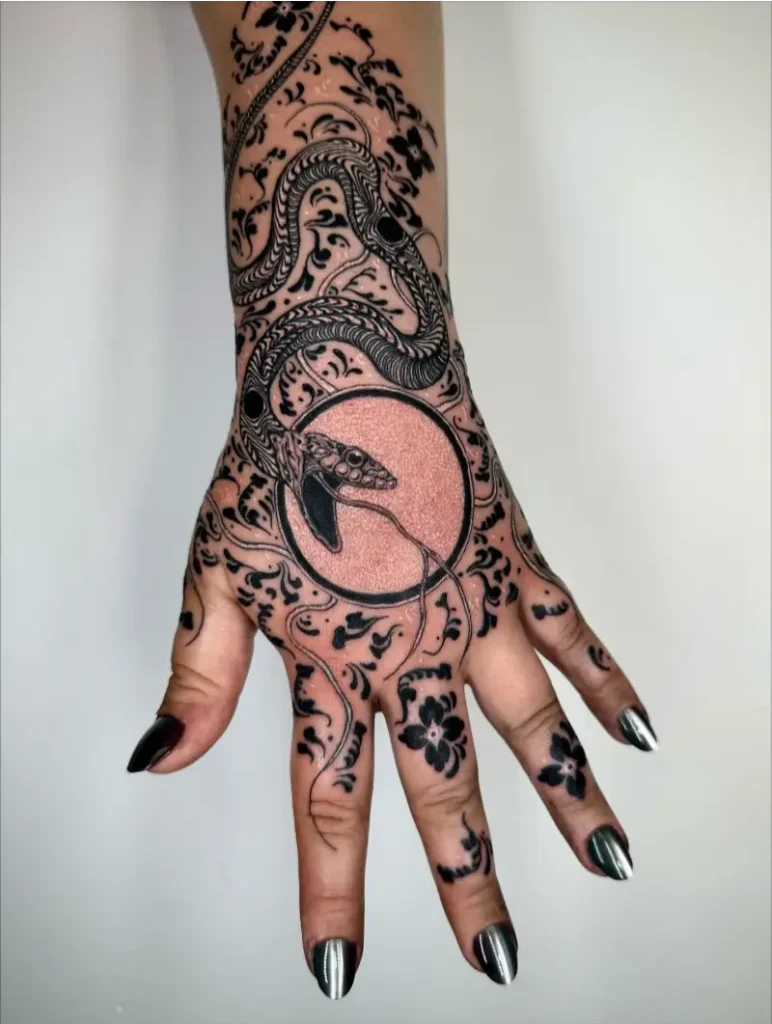 Gothic Snake Ornamental Hand Tattoo